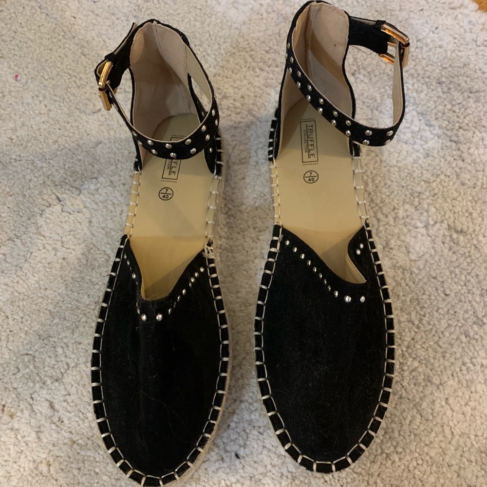 Black studded platform espadrille sandals